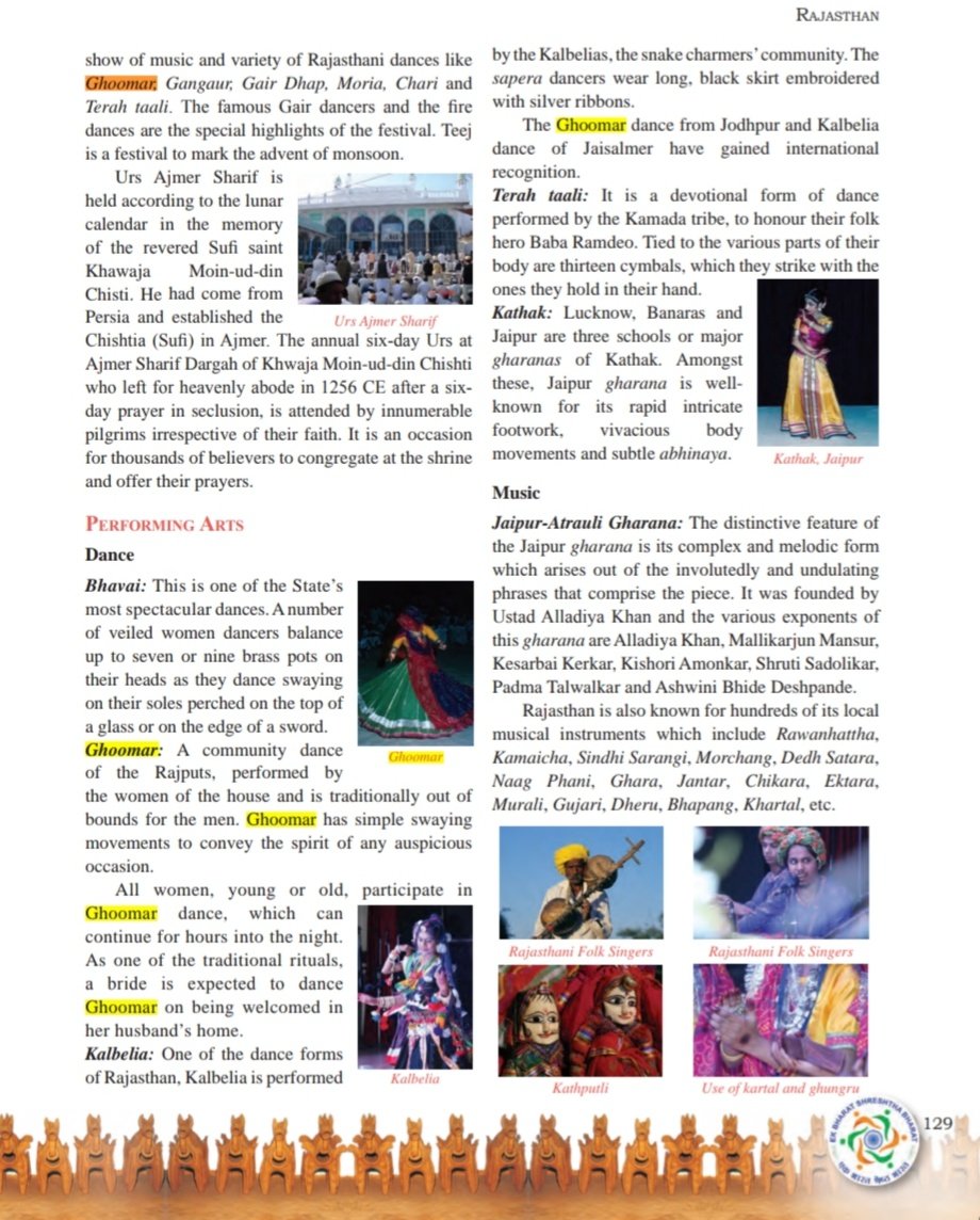 digvijaysinhee's tweet photo. @dineshdasa1 Hi sir,
With reference to CSP-1 Que- 54 of Preliminary Exam of Advt. No. 30/2021-22.
Ghoomar is performed by Bhil tribe as per Ministry of culture, Rajputs as per INDIA Unity in Cultural Diversity by NCERT.The video do not shows use of earthen pots during performance of dance. https://t.co/g2ocHU2yGX