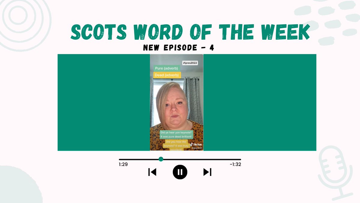 iPRES_conf's tweet photo. It's Wednesday!! Are you ready for a pure awesome Scots Word of the Week? Watch our new #TikTok by @SharonMcMeekin:
https://t.co/3CNvd8cAF2

#PureDeadBrilliant 
#learningScottish #Glasgow https://t.co/pKIniYGyPf