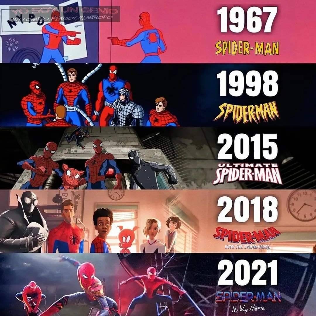 Bo0giedown's tweet photo. #SpiderVerse adaptations through the years, and it goes back further than you think.

#SpiderManAcrossTheSpiderVerse #SpiderManNoWayHome #NoWayHome #SpiderManAnimatedSeries #SpiderMan1967 https://t.co/ws8ToKbnPl