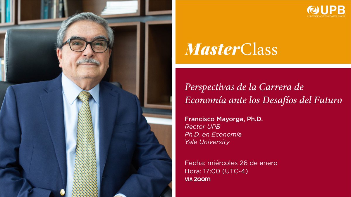 Esta tarde una charla imperdible del nuevo Rector de la UPB y su bienvenida a la facultad del Departamento de Economía. <a href="/rnogales/">Ricardo Nogales Carvajal</a> <a href="/JoacoMoBe/">Joaquín Morales</a> <a href="/UpbBolivia/">UPB</a>