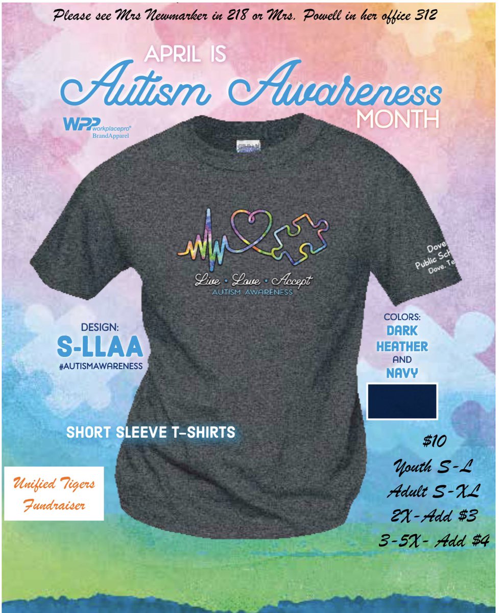 UnifiedThs's tweet photo. Unified Tigers is seeking T-shirts for Autism Awareness!! Please support our Unified Tigers 🐅 @TabbHSTigers @YCSD https://t.co/dJQsl0BX9W