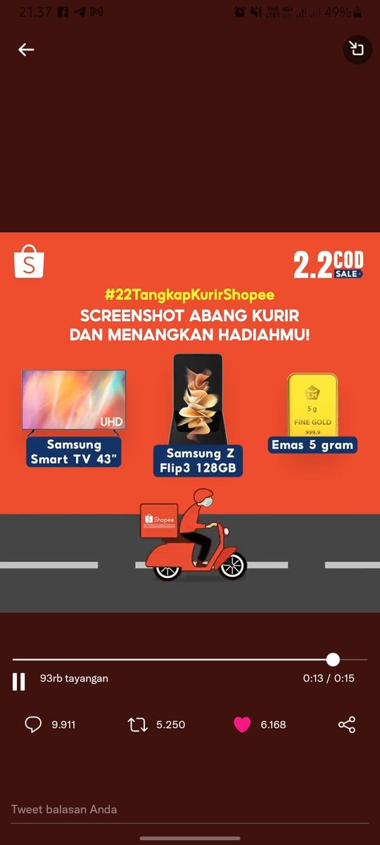 Rudy3383's tweet photo. Bimillahirahmannirohim 🤲🤲🤲
#22TangkapKurirShopee #ShoppeKasihSamsungZFlip3 
@ShopeeID https://t.co/a2jFjLuUYF