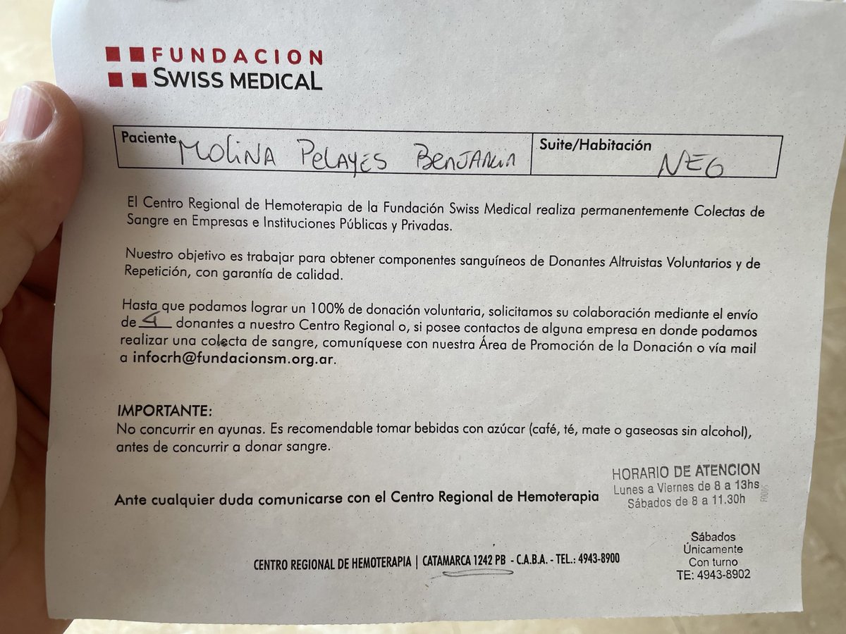 antonioraranda's tweet photo. @GuilleLobo Donación de sangre. Es un bebe de 28 semanas, Benjamin, cualquier tipo y factor, esta en neonatologia. La donación de sangre se hace en Catamarca 1242, hay que decir el nombre del receptor que es el bebe Benjamin Molina Pelayes. https://t.co/YIMLW53W5I