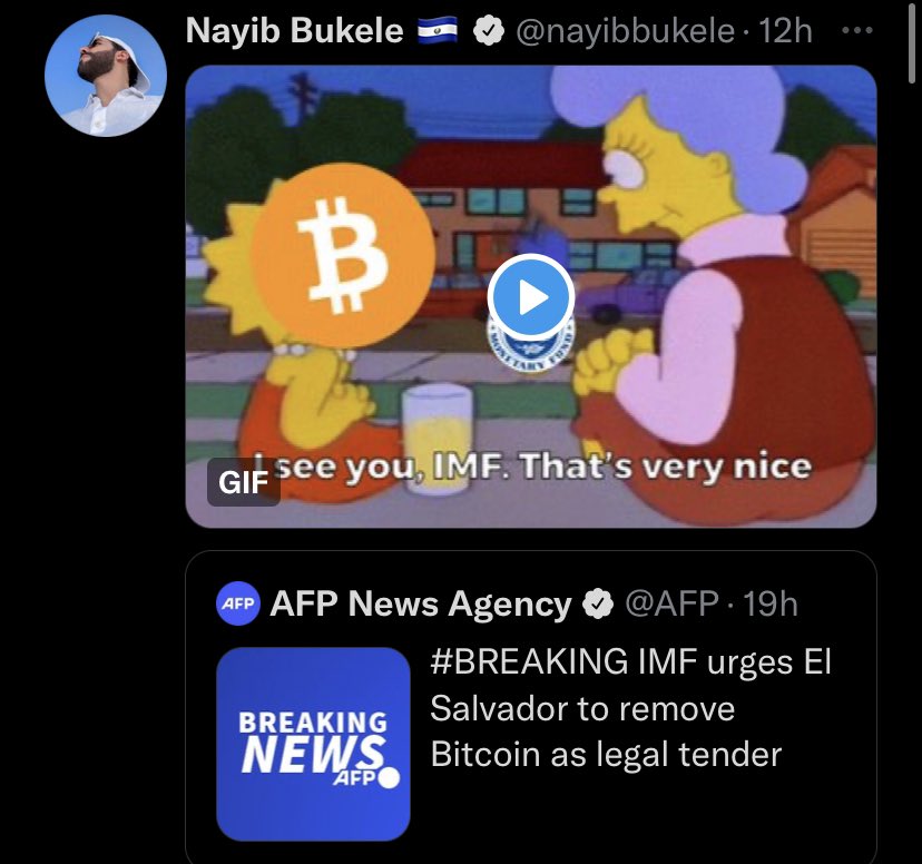 Ruth_Lopez1977's tweet photo. El directorio del FMI, es decir los 184 PAÍSES ahí representados (no es el staff), le dijeron a Bukele: quite el Bitcoin como moneda de curso legal; así que quien hizo el meme no entiende el tema (ni el que lo publicó).

Veremos el informe completo que el FMI debe publicar hoy 🍿 https://t.co/ZLPNfNueVI