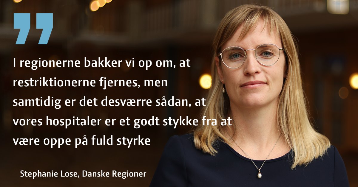 Tiden er inde til at fjerne COVID-19-restriktionerne. MEN hospitalerne vil stadig være pressede og have svært ved at følge med i udredning og behandling af andre sygdomme. Vores fokus er at komme op på normalt aktivitetsniveau 🏥regioner.dk/services/nyhed… #sundpol