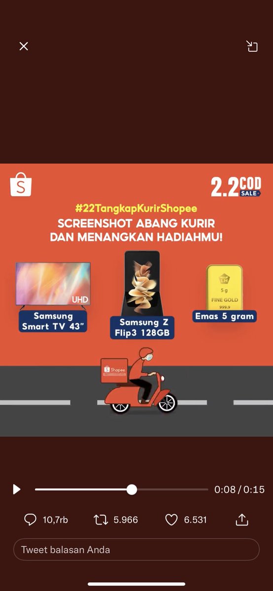 ABCilaaa's tweet photo. @ShopeeID Bismillah tepati janji 🧡 @ShopeeID #22TangkapKurirShopee #ShopeeKasihSamsungZFlip3 https://t.co/Yu1NIPZnit