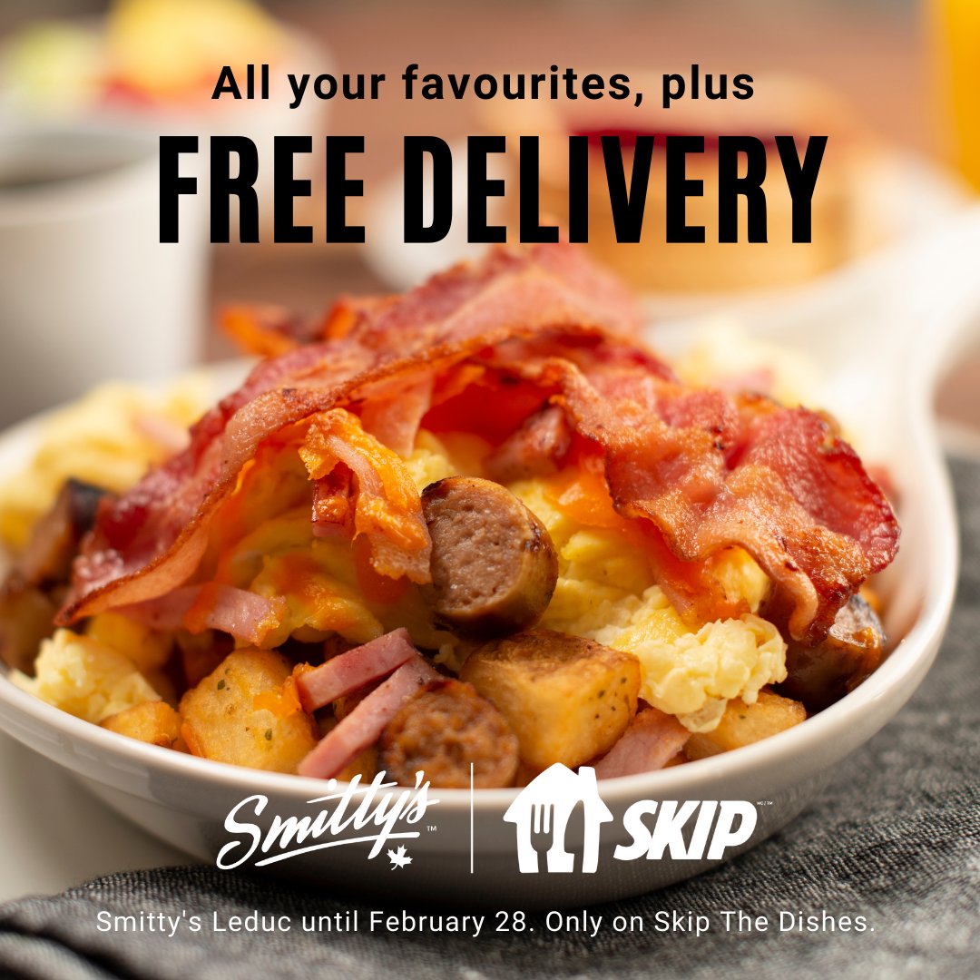 #skipthedishes
#freedelivery
#allyourfavorites
#smittys 
#smittyscanada
#smittysleduc
#leduc
#mainstreetleduc
#eggsnotjustforbreakfast
#meatloverskillet
#Breakfast