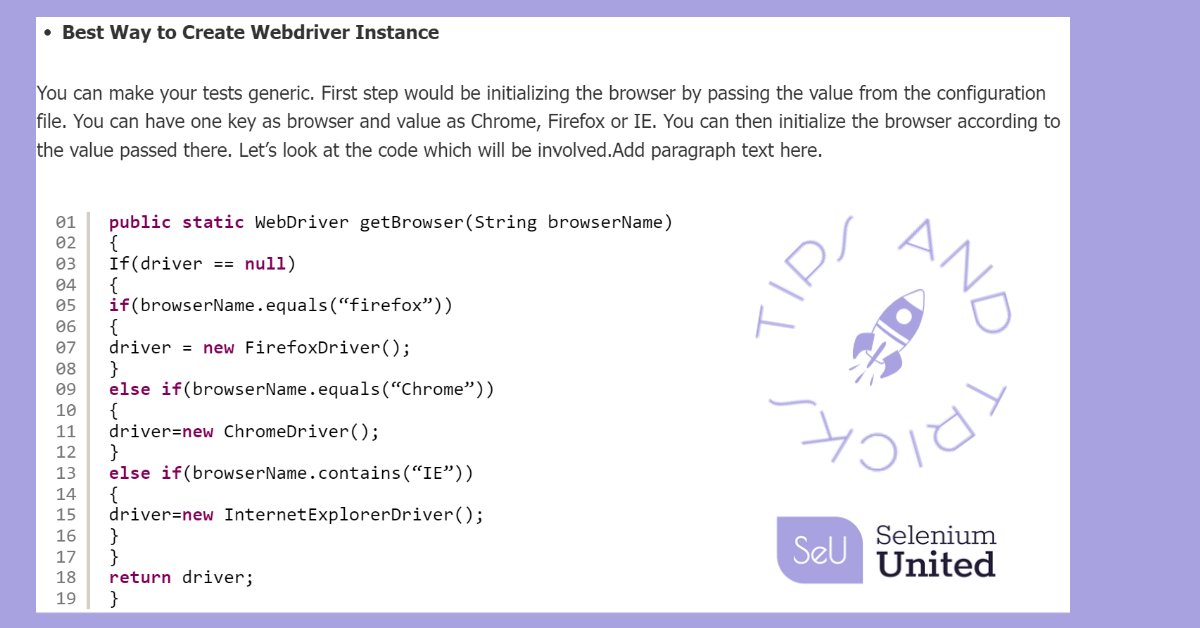 Tips and tricks! with #selenium #seleniumtesting #seleniumautomation
syllabus and more in :lnkd.in/gkcjJ2J
all the courses in lnkd.in/dpNTCve
exam and certification via <a href="/BrightestOrg/">Brightest</a>