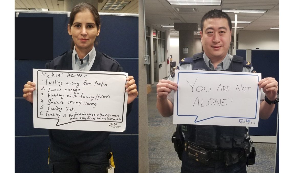 SurreyRCMP's tweet photo. Today is Bell Let’s Talk Day.  A day of action to increase awareness around mental health and mental illness. A day to encourage Canadians and people worldwide to keep listening, keep talking and keep being there for each other. #BellLetsTalk https://t.co/TolHRc3oJI