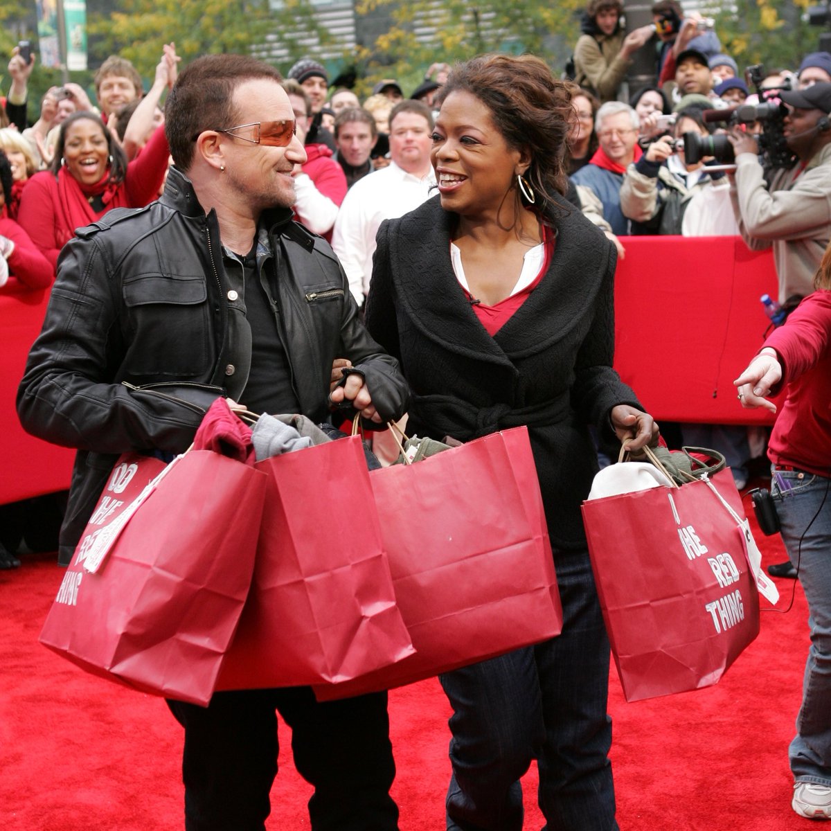 (RED) (@red) on Twitter photo 16 years ago this week, Bono and <a href="/Oprah/">Oprah Winfrey</a> helped kick off (RED)'s fight against AIDS and the inequities that allow it to thrive. 16 years ago this week, Bono and <a href="/Oprah/">Oprah Winfrey</a> helped kick off (RED)'s fight against AIDS and the inequities that allow it to thrive.
