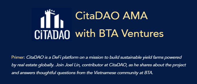 The_ReadingApe's tweet photo. Recently, @BtaVentures hosted an AMA for @citadao_io

Join @0xRealFi as he answers questions from the Vietnamese community 🇻🇳

Read on 👇 https://t.co/LswF0Bio4e