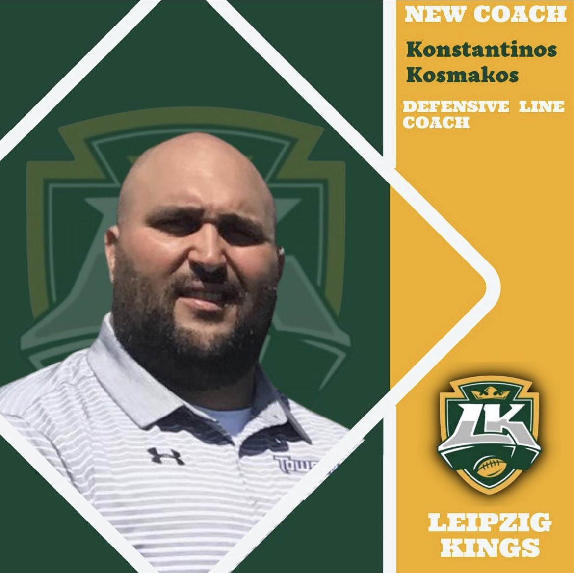 Coach_Kosmakos's tweet photo. Excited to join the Leipzig Kings (@leipzigkings ) of the European League of Football! Coach Armstrong @Towson_FB Alum offered me a tremendous opportunity.
#leipzigkings #ourkingdom #leipzig #elf #coach #defensiveline #leipzigkingszone #gokingsgo #goleipzigkings @StefaniaEVOO https://t.co/7I4uXo5PWx