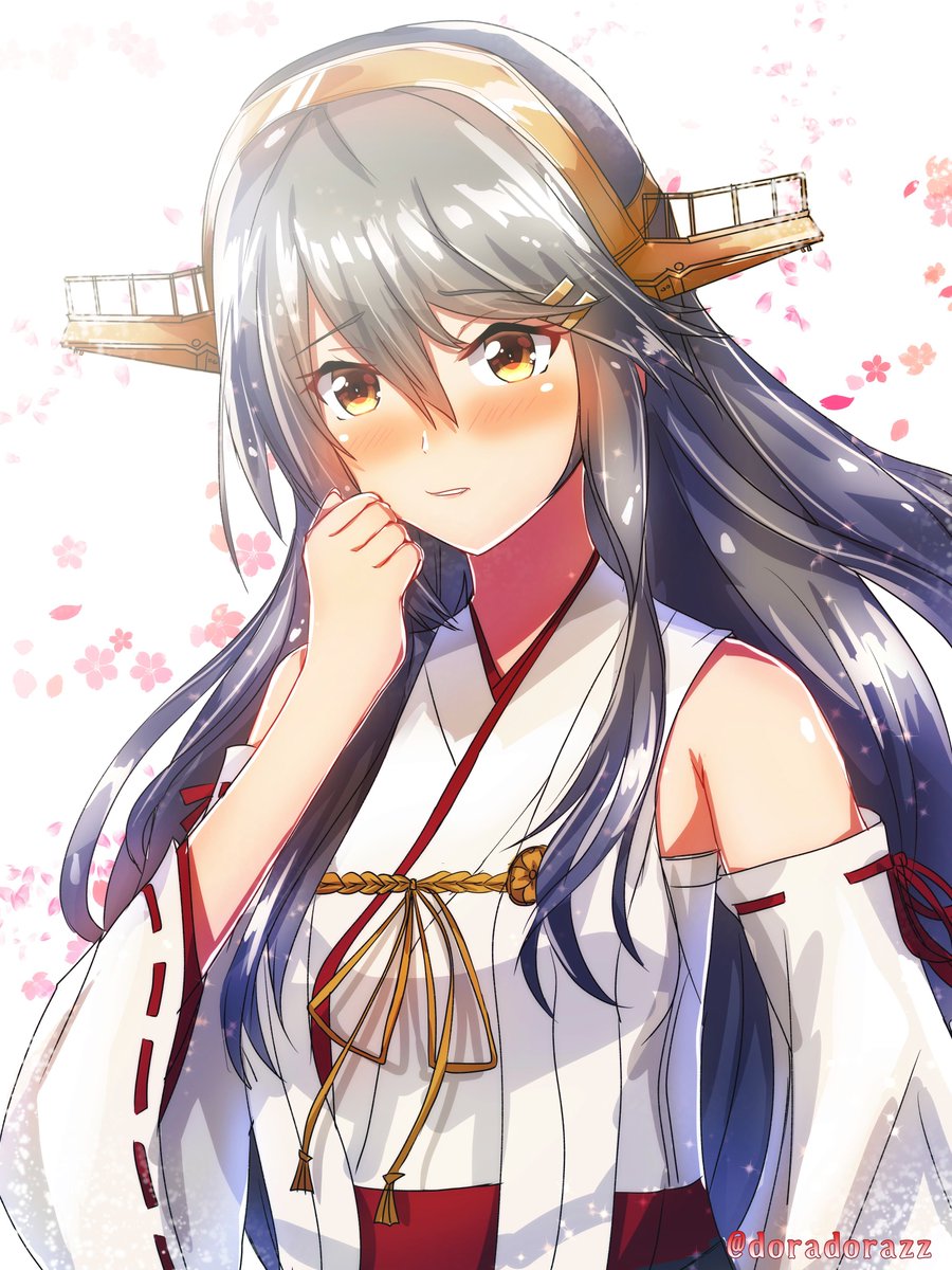 haruna (kancolle) ,haruna kai ni (kancolle) 1girl solo long hair headgear detached sleeves hairclip hair ornament  illustration images