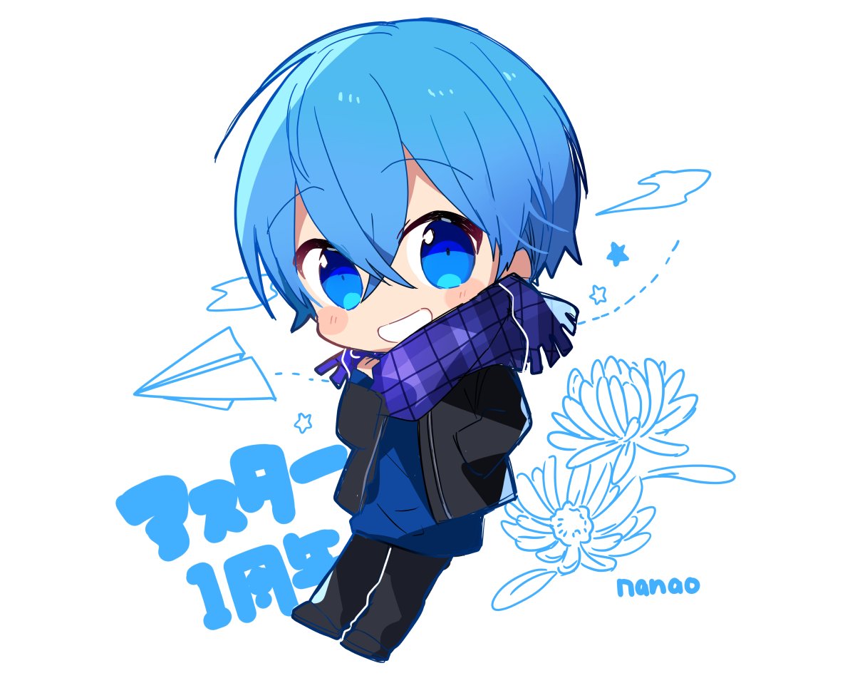 1boy male focus blue eyes blue hair chibi scarf solo  illustration images