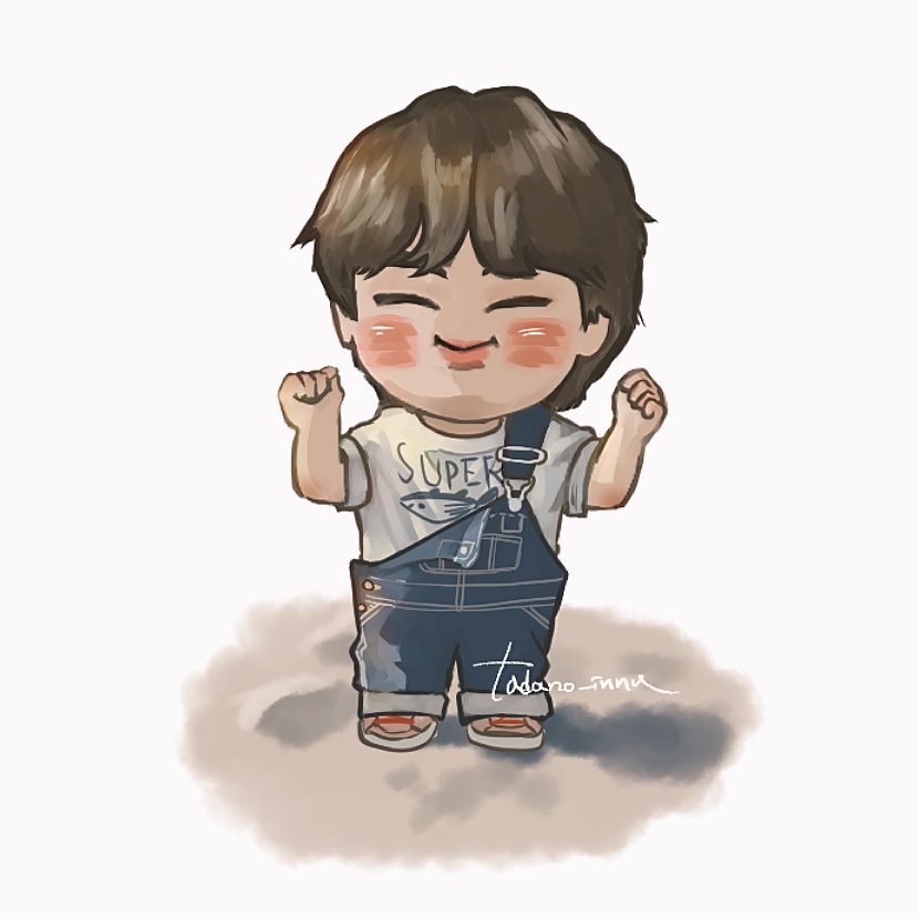 solo brown hair 1boy overalls shirt closed eyes male focus  illustration images