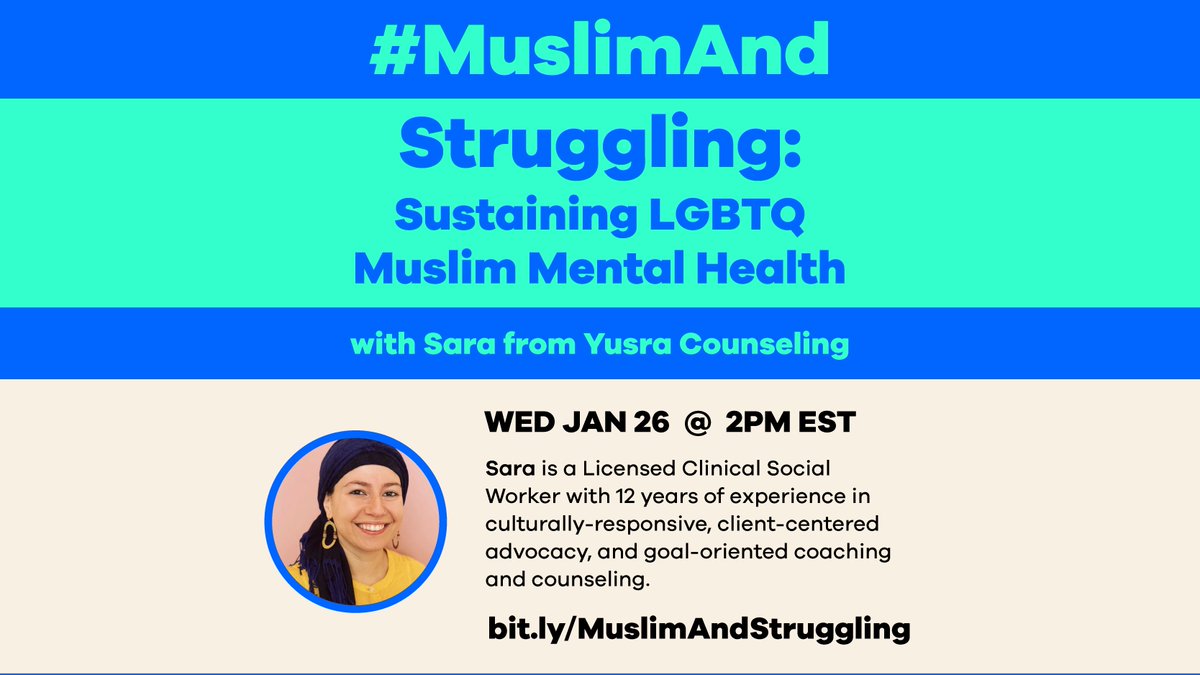 AdvocatesTweets's tweet photo. Hey there 👋 We have TWO #MuslimAnd events coming to you this week:
🏳️🌈 #MuslimAnd Struggling — We’ll hear from Sara on maintaining mental health for Muslim LGBTQ+ folks.
RSVP here: https://t.co/lW2fV6hHqH https://t.co/V2NW7gGEyW