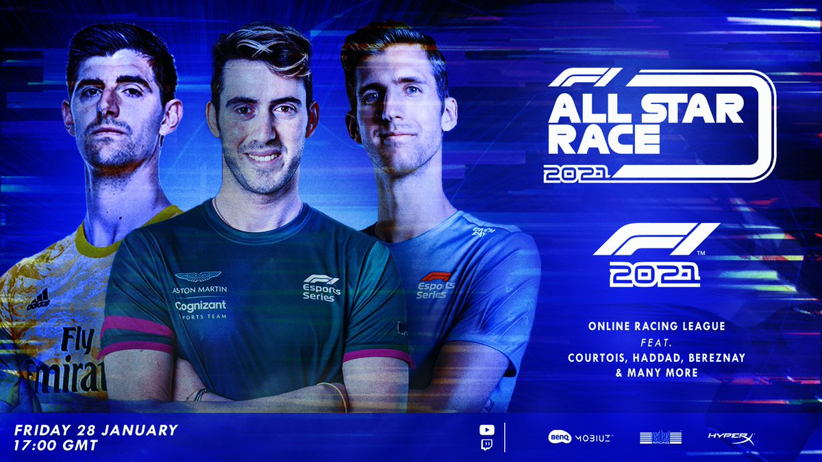 The @Formula1game "All Star Race" is here.

Featuring a star-studded grid that includes <a href="/realmadriden/">Real Madrid C.F. 🇬🇧🇺🇸</a> goalkeeper <a href="/thibautcourtois/">Thibaut Courtois</a>, #F1Esports stars, and more! 👀

📆 Friday, 28 January
⏰ 5pm GMT

FULL GP grid and details coming soon ⤵️

<a href="/MOBIUZGamingEU/">BenQ MOBIUZ Gaming Europe 🇪🇺</a> | <a href="/nextlvlracing/">Next Level Racing</a> | <a href="/HyperX/">HyperX</a>