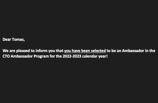TomasKCZ's tweet photo. Joining some of my colleagues with the announcements. Another milestone in my career within VMware has been achieved. One step was to be accepted in this program. Now the additional work starts. I am looking forward to contribute further to our organization.
#VMware #EUC #CTOA https://t.co/eHWbVTTQDw