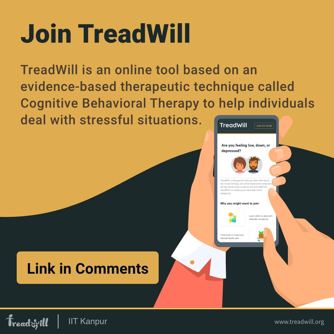 treadwill_iitk's tweet photo. Are you feeling down or anhedonic lately? Join the TreadWill study. https://t.co/0Pd20rCHQV
