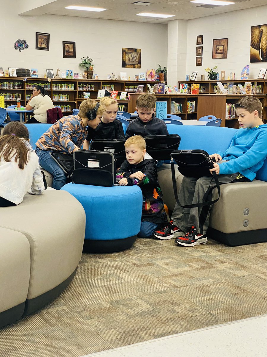 TaraJacob5's tweet photo. Students at FNE are excited to cozy up with a good book/eBook  on their newly installed library furniture. This is great way to add some excitement to their world of reading! https://t.co/yrle4tnD2R