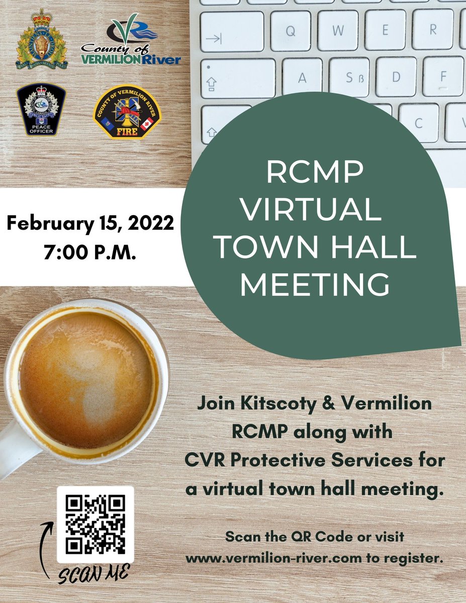 Join Kitscoty &amp; Vermilion RCMP along with County of Vermilion River Protective Services for a virtual town hall meeting on Tuesday, February 15, 2022 at 7:00pm.  Pre-registration is necessary and can be done here: us06web.zoom.us/.../reg.../WN_…