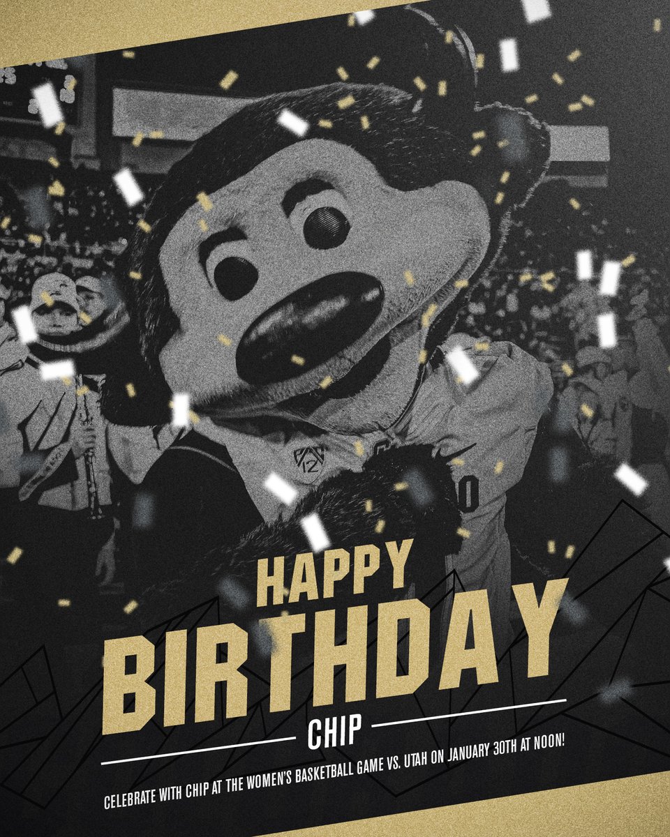 Join us for Chip's Birthday, this Sunday (1/30, 12:00pm), at the WBB game against Utah! There will be: free 🍕 and Bundt cakes (first come first serve), inflatables, and mascots to take 📸 with! 
Kids 12 and under get in free! Hope to CU there!