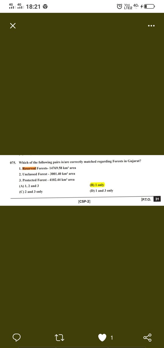 digvijaysinhee's tweet photo. @dineshdasa1 
Hi sir,
As per Gujarat Forest Statics 2019-20 CSP-2 (FAK-30 2021-22) Que-75's answer should be Non of the Above. So, there is no option like this so the question must be https://t.co/mr6iNj9X4x Official report shows mismatch with GPSC 's Final answer key. https://t.co/QMul4wuf5I