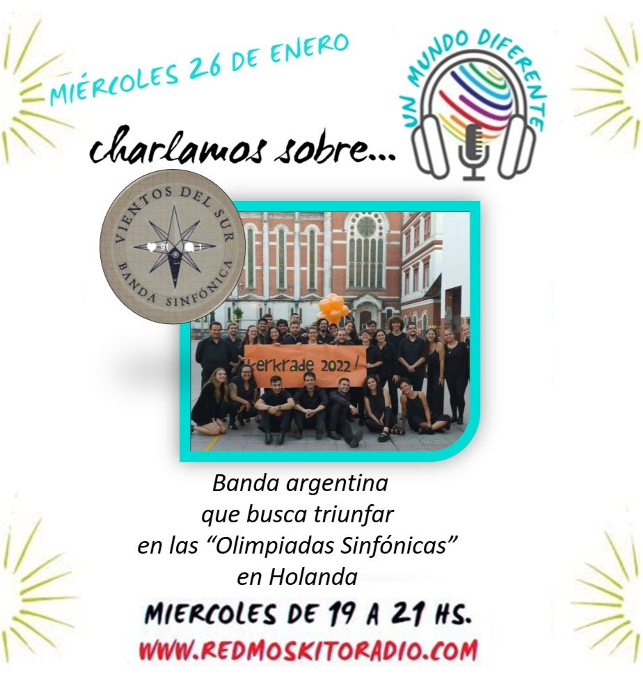 UnMundook's tweet photo. Hoy en #unmundodiferente vamos a charlar con Hernán, el director de la banda sinfónica Vientos del sur, que necesita de nuestra colaboración para cumplir su sueño
#bsvientosdelsur https://t.co/6UNup9hO3i