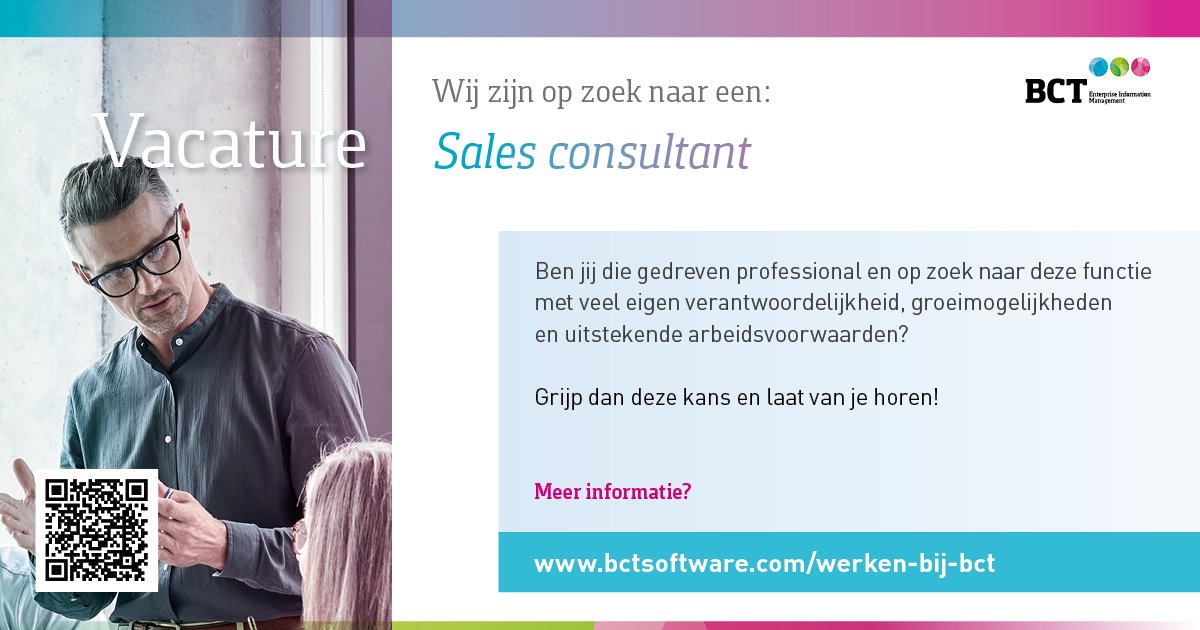 LudoGulpen's tweet photo. Wij zijn op zoek naar een Sales consultant. Ben jij resultaatgericht commercieel talent met lef en hou je van samenwerken?  Dan ben jij dé kandidaat voor deze functie! #werkenbijBCT #baan #job #carrière  https://t.co/tN1pAWRTbm https://t.co/cLbinEu6Do