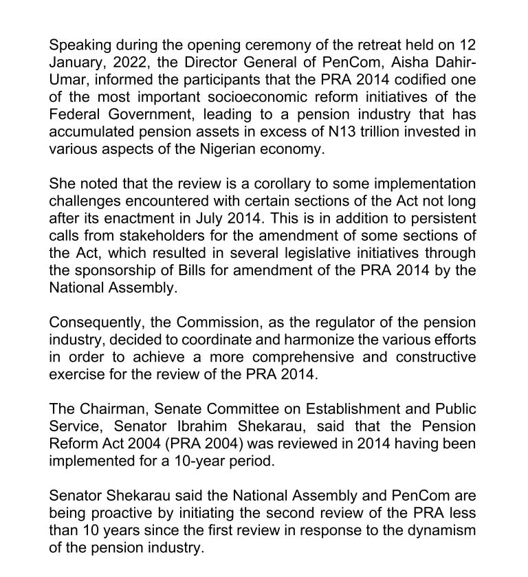 PenComNig's tweet photo. PenCom, Stakeholders hold retreat on review of the Pension Reform Act 2014 https://t.co/yrr9vSwcil