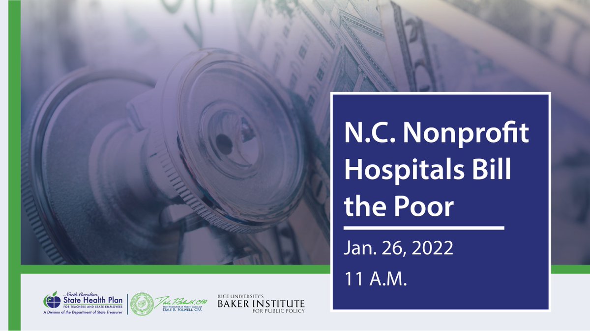 NCTreasurer's tweet photo. The NC State Health Plan and the National Academy of State Health Policy discover that some nonprofit hospitals billed nearly $150 million to disadvantaged patients instead of providing them charity care.
MORE: https://t.co/XsbwDOdEvm
LIVESTREAM @ 11: https://t.co/oRwMCSWWZv https://t.co/AUZaab7CwZ
