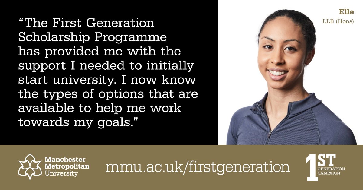ManMetAlumni's tweet photo. Manchester Metropolitan University has a proud tradition of helping young people succeed, regardless of background. Thanks to the #ManMetFirstGen Scholarship Programme, students like Elle are thriving. 
Find out more about the award-winning scheme at: https://t.co/Dhex8gFqyP https://t.co/k8GL7Bvgfk
