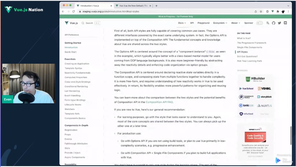 vuejsnation's tweet image. Are you loving the new @vuejs documentation as much as we do? 🤩

@youyuxi rocking our stage! 🤌

Join us!

#vuejsnation
vuejsnation.com