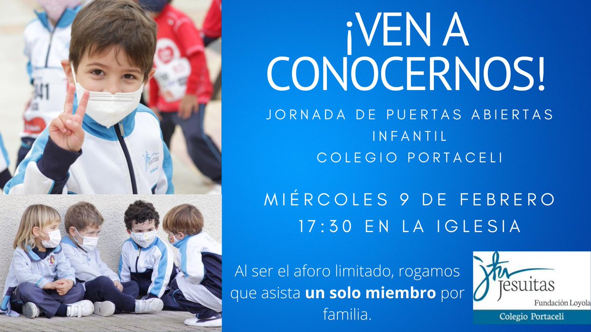 #Portaceli21 Jornada de puertas abiertas para las familias de nuevo acceso a Infantil, curso 22-23. ¡Estamos deseando conoceros!
🤗
#jornadadepuertasabiertas #Portaceliuncolegioparatodosyparatodo