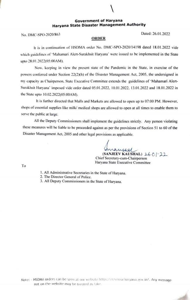 manvirsainiTOI's tweet photo. #Haryana extends #Mahamari alert till #February 10.Timings for shops and #shopping #Malls extended .
@timesofindia @TOIDelhi
@DiprHaryana @diprogurugram1 https://t.co/J0SxzznHJC