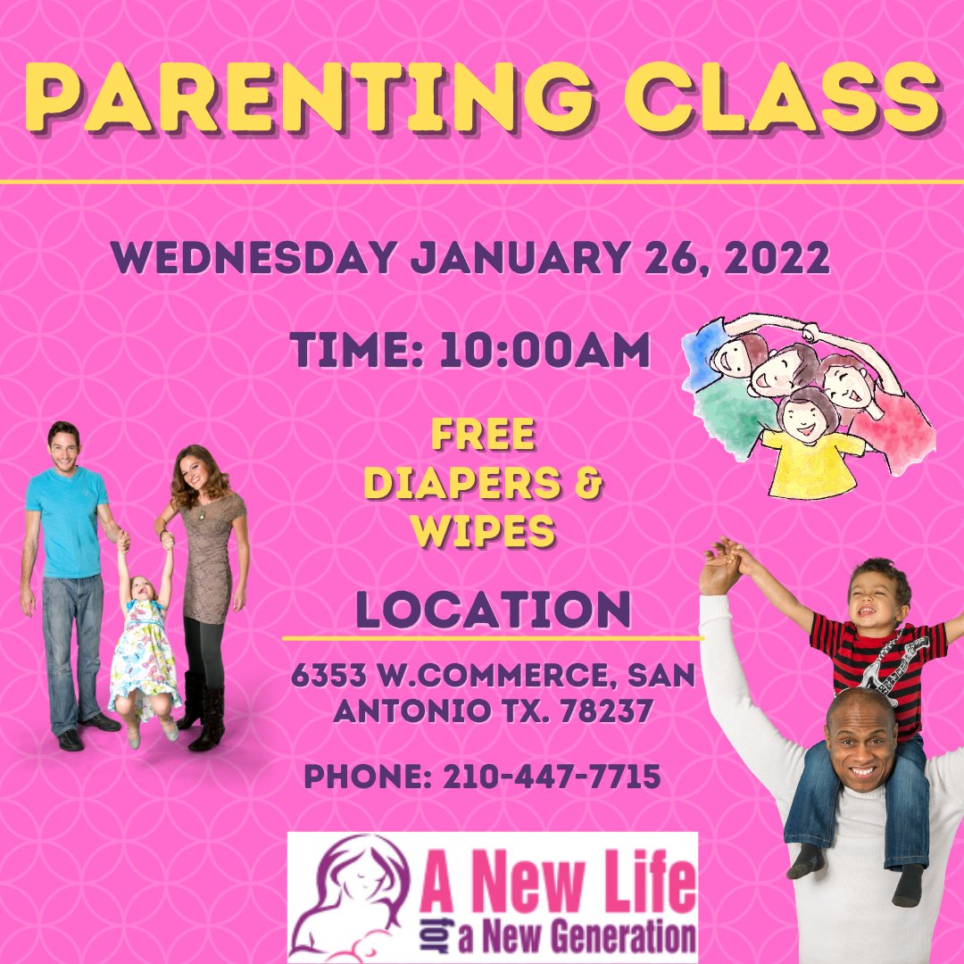 Join us for our #ParentingClass today,Wed, Jan 26 10AM
Our class will be held at our Westside offices located at 6353 W Commerce St, SATX 78237. Call our offices for more info 210-447-7715
#ANLFANG #SATX #FreeDiapers #FreeWipes #PullUps #Parenting #Pregnancy #Babies #Community