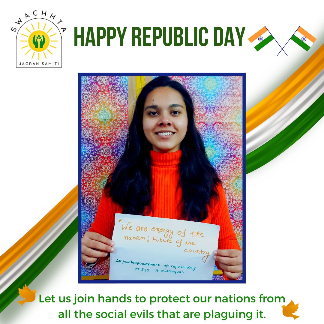SwchhtaS's tweet photo. Republic Day is the celebration of the spirit of the Constitution and of democracy. It is our duty to stand with our people and in doing so stand with our nation.
Jai hind 🇮🇳
#republicday #democracy #equality #pride #constitutionofindia
#betterIndia #liberty #swachhtjagransamiti https://t.co/vP9K6sNL5b