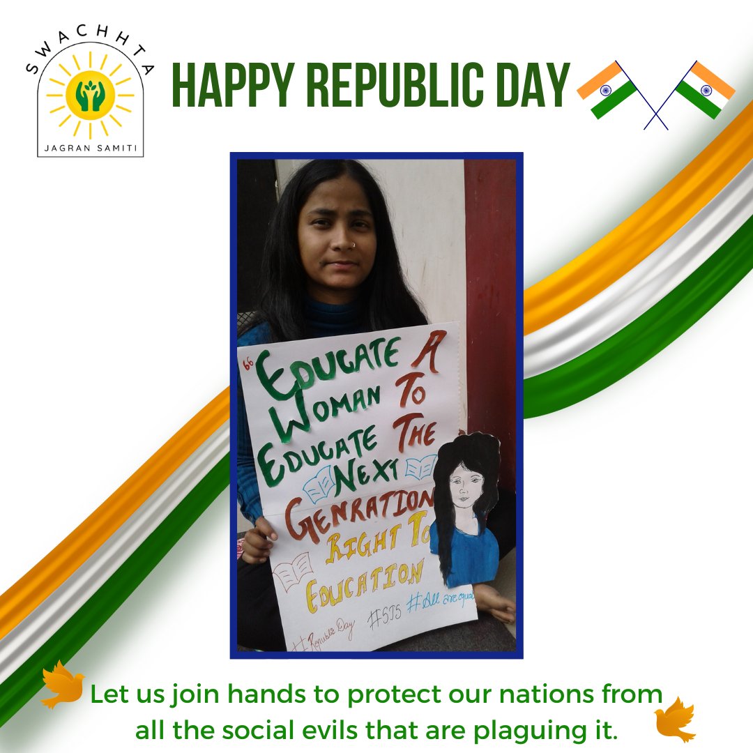 SwchhtaS's tweet photo. Republic Day is the celebration of the spirit of the Constitution and of democracy. It is our duty to stand with our people and in doing so stand with our nation.
Jai hind 🇮🇳
#republicday #democracy #equality #pride #constitutionofindia
#betterIndia #liberty #swachhtjagransamiti https://t.co/1QJm54A2X0