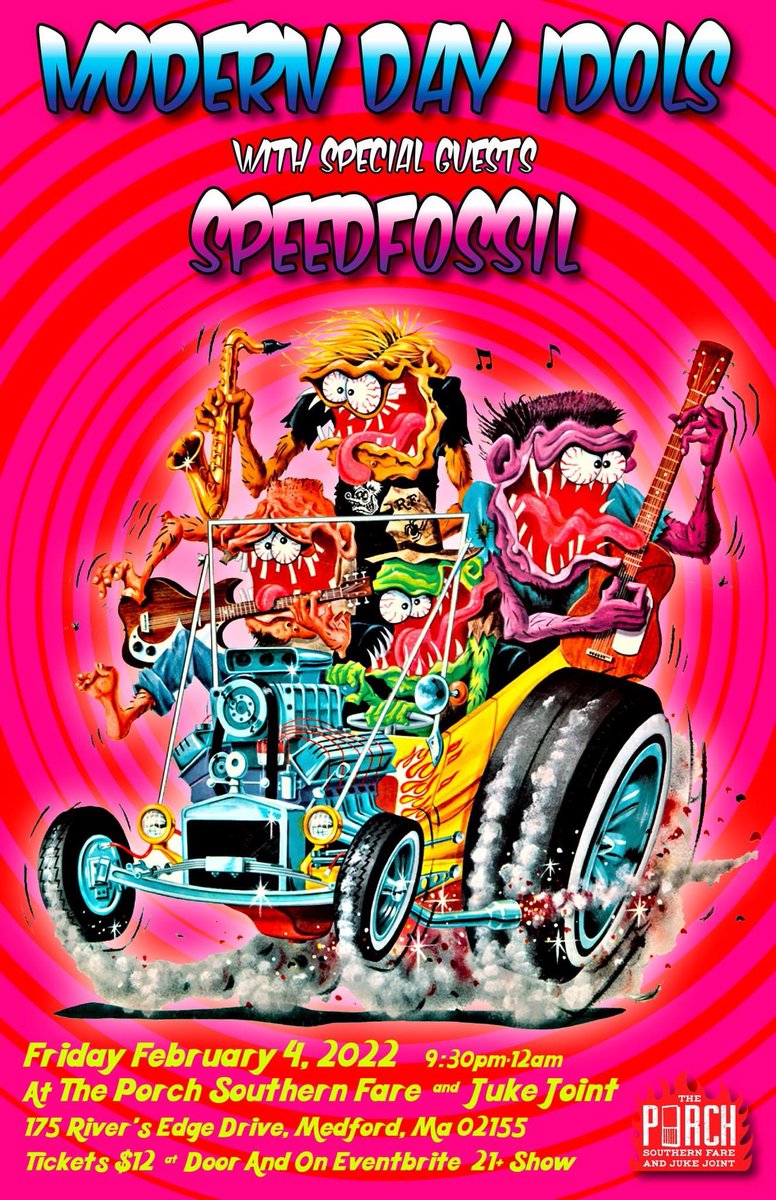 Friday 2/4 Modern Day Idols and Speed Fossil rock the Porch! First show of 2022! Come!

Advance tix on EventBrite: 
eventbrite.com/e/modern-day-i…

Reservations suggested as ticket purchase for show doesn't guarantee seating. Go to: theporchsouthern.com

fb.me/e/19WjVJ9Ki