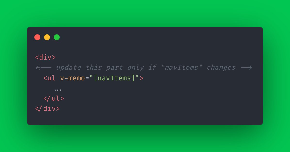 filrakowski's tweet image. Control component re-renders

One of many cool additions in Vue 3 is a "v-memo" directive. 

It lets you specify the values that a specific subtree depends on. If they will not change, the subtree re-render will be skipped even if the parent will get updated

#javascript #vuejs