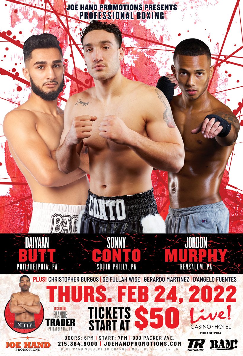 Words out, <a href="/trboxing/">Top Rank Boxing</a>'s own Sonny Conto is returning to <a href="/LiveCasinoPHL/">Live! Casino & Hotel Philadelphia</a> on Thurs. Feb 24. Tix on sale this Friday 1/28 <a href="/JoeHandPromo/">Joe Hand Promotions</a>