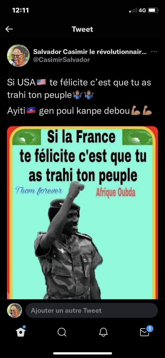 CasimirSalvador's tweet photo. Aprè Ayisyen(dirijan)🇭🇹 USA🇺🇸 se pi gwo #lenmi peyi Dayiti pa gen dout sou sa🙅🏾♂️
USA🇺🇸 fè tout sak depann de yo pou yo montre nou yo se pi gwo lenmi nou🇭🇹🤷🏽♂️ https://t.co/RMv6Ts48FA