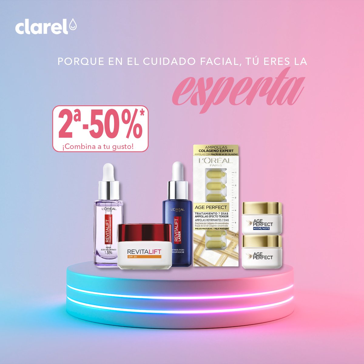 Clarel_Esp's tweet photo. Tener una piel bonita a cualquier edad, sea la que sea, es posible 🙋🏼‍♀️

Disfruta la promo de la 2ª unidad a mitad de precio en toda la gama AGE PERFECT y REVITALIFT de L'Oreal.

*oferta válida hasta el 8/2. https://t.co/jyE24MGir3