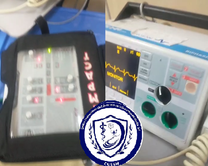 CueshTem's tweet photo. Personal y alumnos @UCuesh atienden paciente de 87 años con choque Neurogénico descompensado, reanimando con fármacos vasoactivos y realizando intubación con ventilación mecánica y medidas de protección pulmonar, mientras se traslada para su atención definitiva https://t.co/raDJlw9YaN