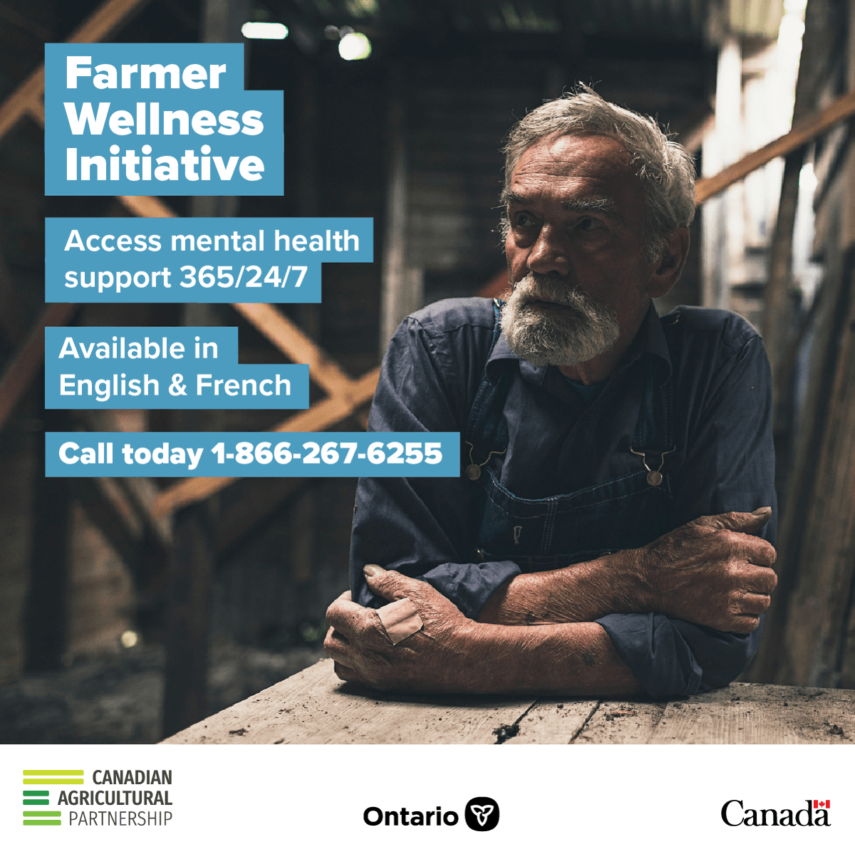 You don't have to struggle alone. Immediate #mentalhealth support is available to all farmers and farm families across Ontario. Accessible 24 hrs a day in both English &amp; French. Get the support you need today - call the telehealth line at 1-866-267-6255 #BellLetsTalk