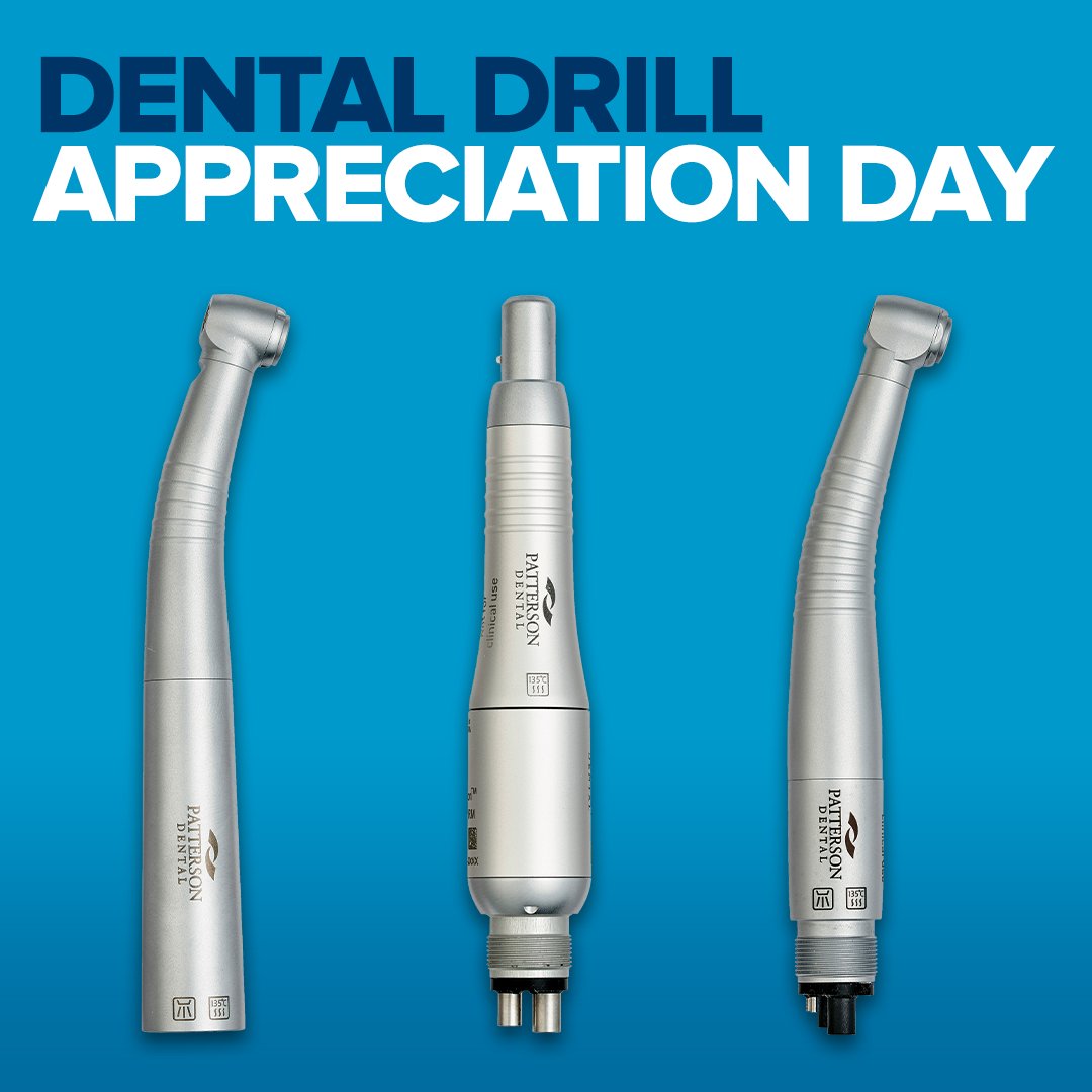 PattersonDental's tweet photo. Happy #DentalDrillAppreciationDay! Although the first dental drills were developed thousands of years ago, handpieces have come a long way and are an essential part of any dental practice. Learn about the different types of handpieces on #OffTheCusp: https://t.co/uEcUp6DIYl https://t.co/1RKYgitqAB