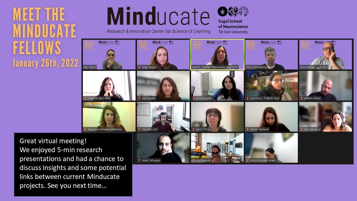 orly_segev's tweet photo. What a fascinating morning! I got a peek at the research of the Minducate's Fellows: classroom robots, custom learning, cognition, eye movement, visual memory and many more. Looking forward to the continuation of their research!
@of_sagol @tschonberg #Scienceoflearning
#Minducate https://t.co/yj5PYkUqiH