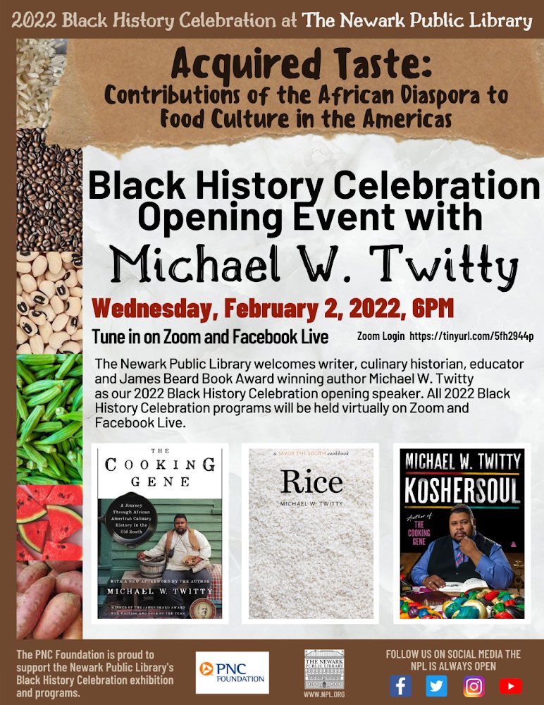 February is Black History Month! Kick this month off by joining the Newark Public Library for their celebration entitled “Acquired Taste: Contributions of the African Diaspora to Food Culture in the Americas”. Register on their website