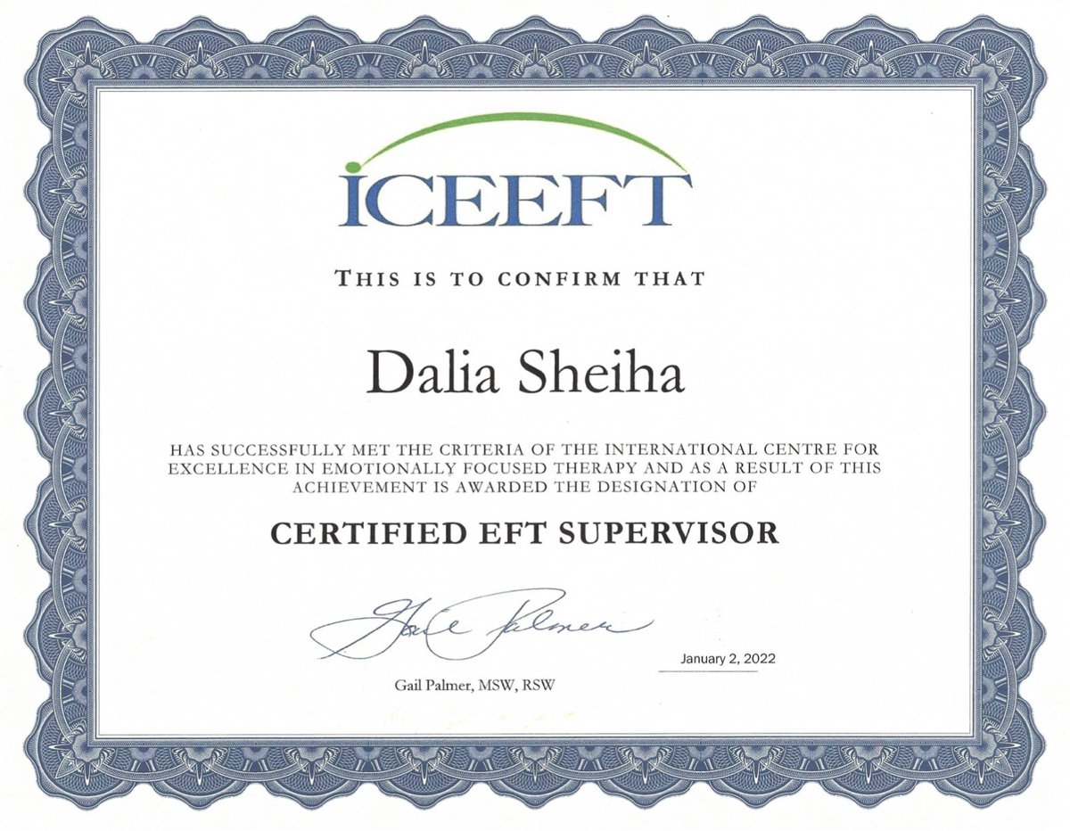 Super proud of my latest achievement of becoming a certified Emotionally Focused Couples Therapist Supervisor.