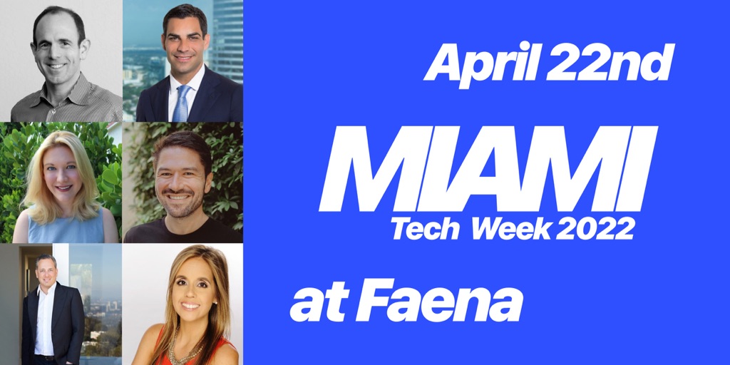 Last year's Miami Tech Week was an absolute vibe

This year we're going to go bigger and better

A full-day long event at the Faena

Plus all the parties you know and love all week

T-3 months baby!!

Apr 20th - 23rd

More here:

miamitechweek.io